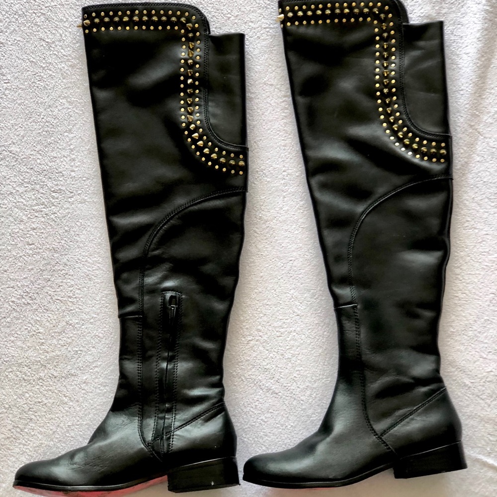 Over the knee black boots w/ spikes Betsy Johnson